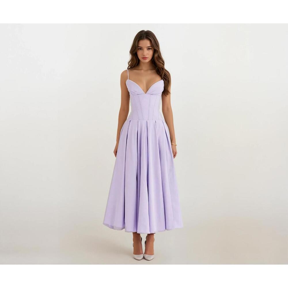 HOUSE OF CB 'Lady'Orchid Twill Strapless Tulle Midi Dress/Size S